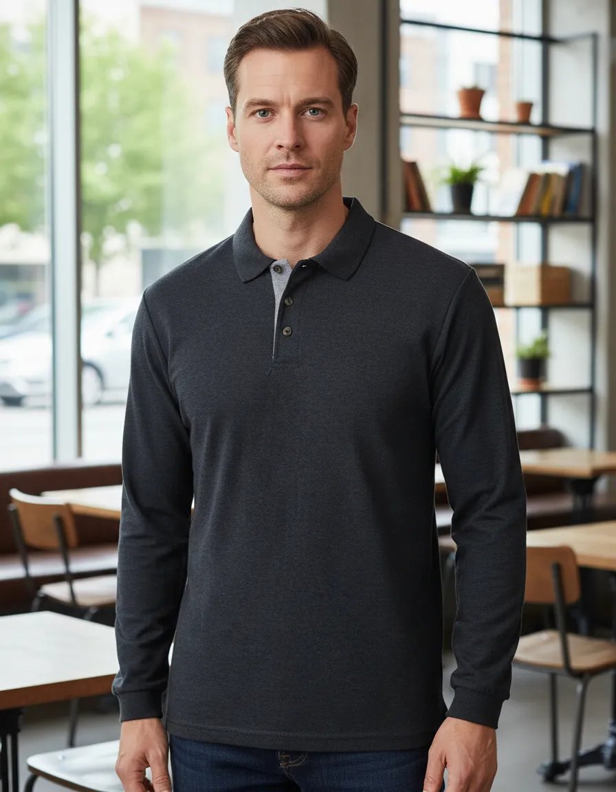 Polera Negra Hombre Camiseta Negra Manga Larga Polera Polo Manga